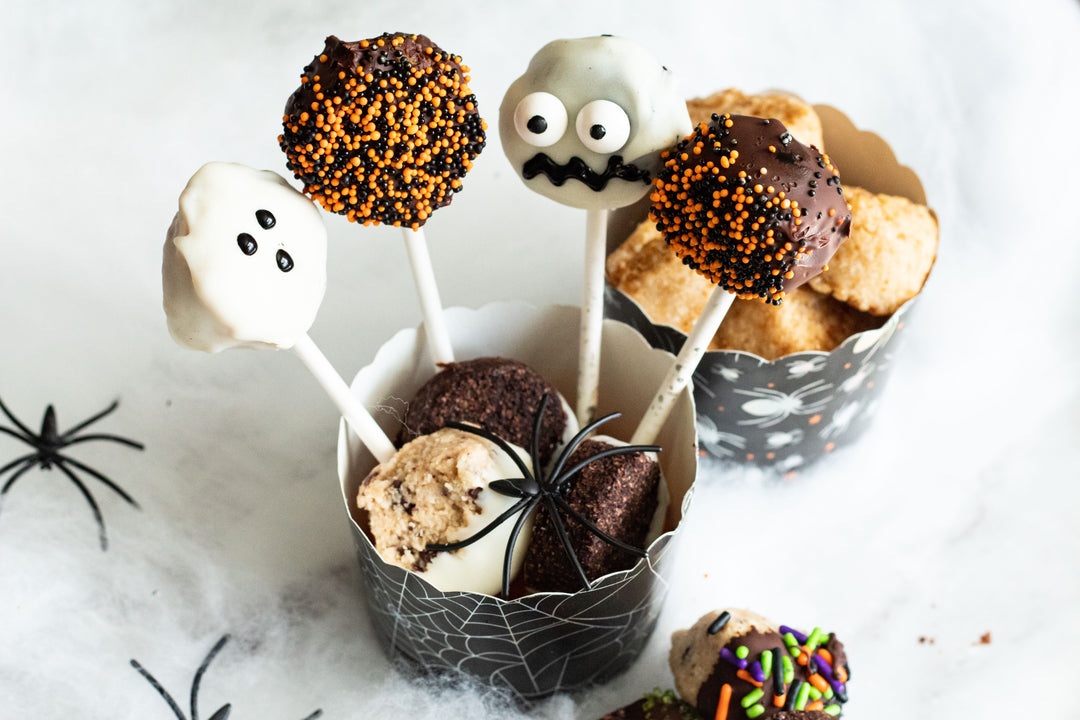 Hail Merry No bake Cookie Dough Bites decorated for Halloween.  Vegan. Organic. Plant-based Snacks. 
