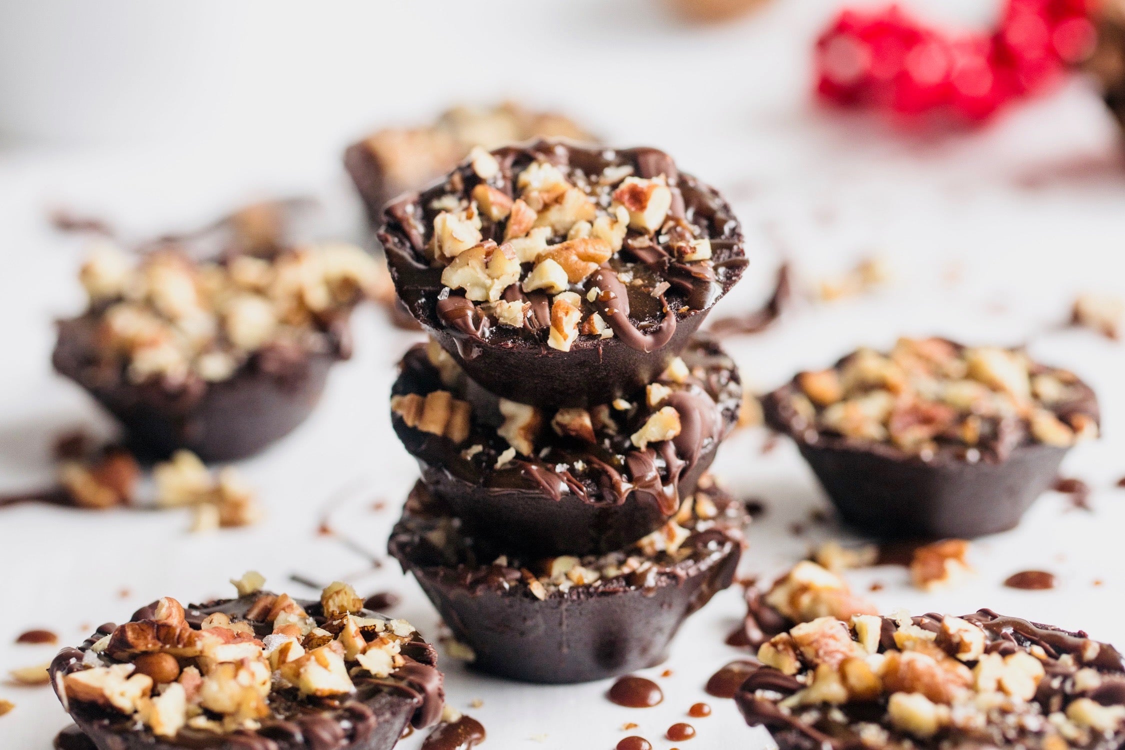 Hail Merry No Bake Keto Chocolate Almond Butter Cups  covered in chocolate, caramel and nuts.  Gluten Free. Low Carb.  Healthy Snacks 