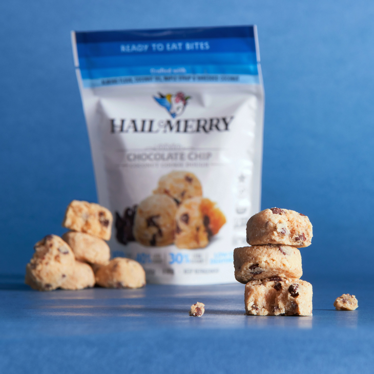 Raw. Paleo and Non-GMO Raw No Bake Chocolate chip Cookie Dough Bites outside of packaging 