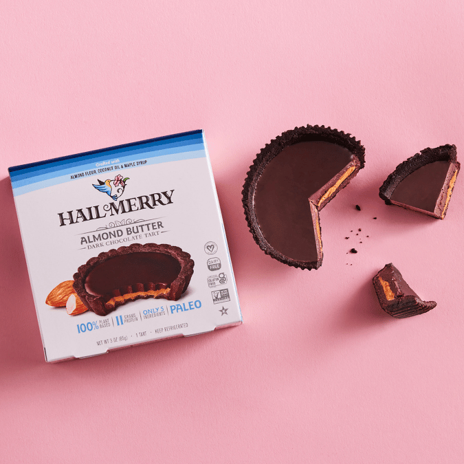 Hail Merry Chocolate Almond Butter Tart outside of Package. Vegan. No Bake. Organic. Paleo Healthy Snacks. Free Shipping 