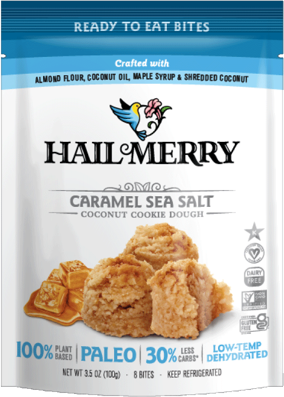 Hail Merry No Bake Caramel Sea Salt Bites Front of bag-Vegan. Low Sugar. Organic. Paleo 